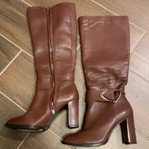 Long Brown Leather Heeled Boots
